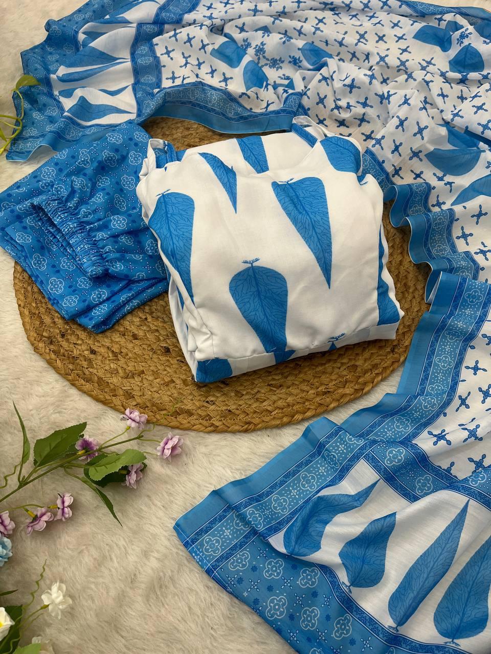 Radiant Pure Cermic Cotton Digital Printed Anarkali Pant Suit - INDIAN ELEGANCE