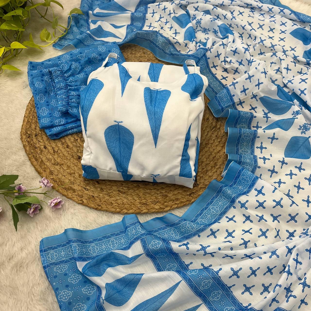 Radiant Pure Cermic Cotton Digital Printed Anarkali Pant Suit - INDIAN ELEGANCE