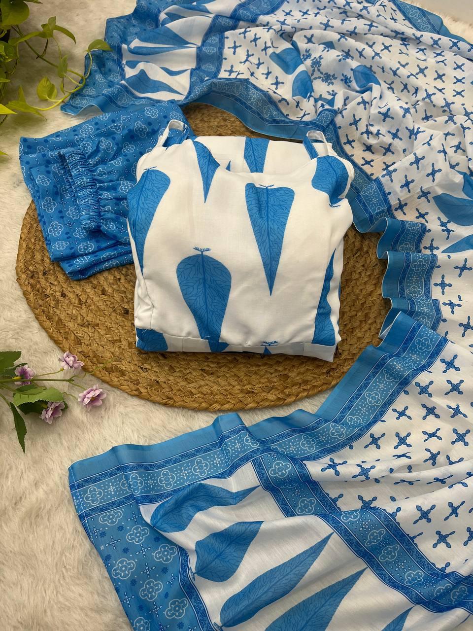 Radiant Pure Cermic Cotton Digital Printed Anarkali Pant Suit - INDIAN ELEGANCE