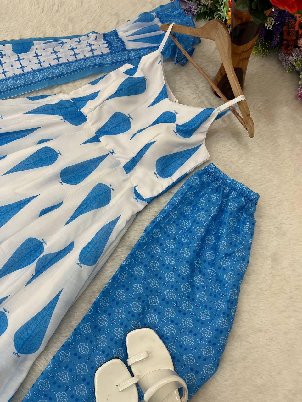 Radiant Pure Cermic Cotton Digital Printed Anarkali Pant Suit - INDIAN ELEGANCE