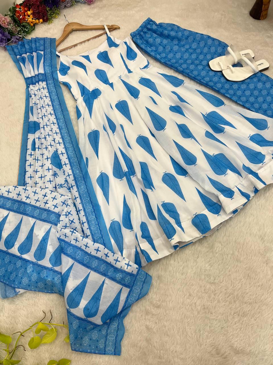 Radiant Pure Cermic Cotton Digital Printed Anarkali Pant Suit - INDIAN ELEGANCE