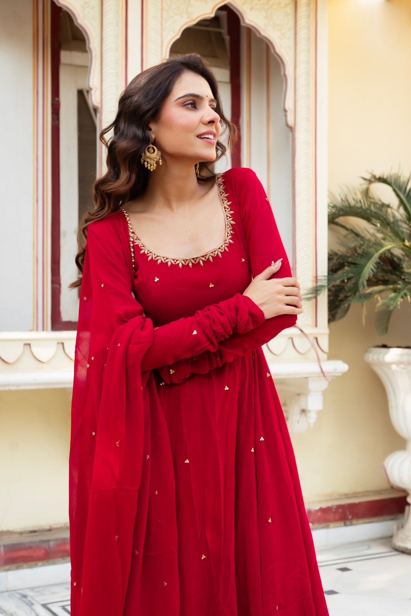 Stunning Red Full-Flare Georgette  Anarkali Dress for Women