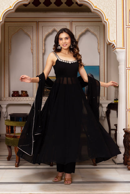 Elegant Maroon Hand Mirror Work Anarkali Set