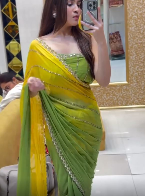 Premium Georgette Saree with Dual Tone Finish & Hand Embellishment