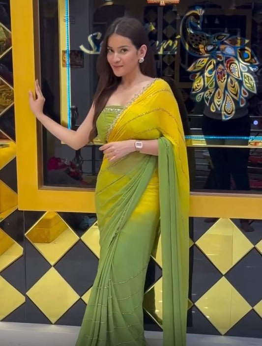 Premium Georgette Saree with Dual Tone Finish & Hand Embellishment