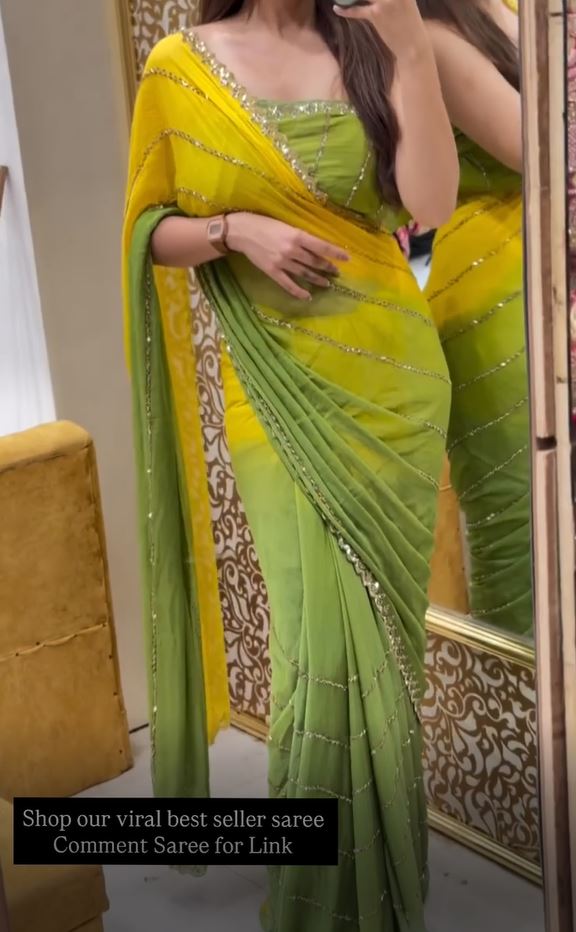 Premium Georgette Saree with Dual Tone Finish & Hand Embellishment