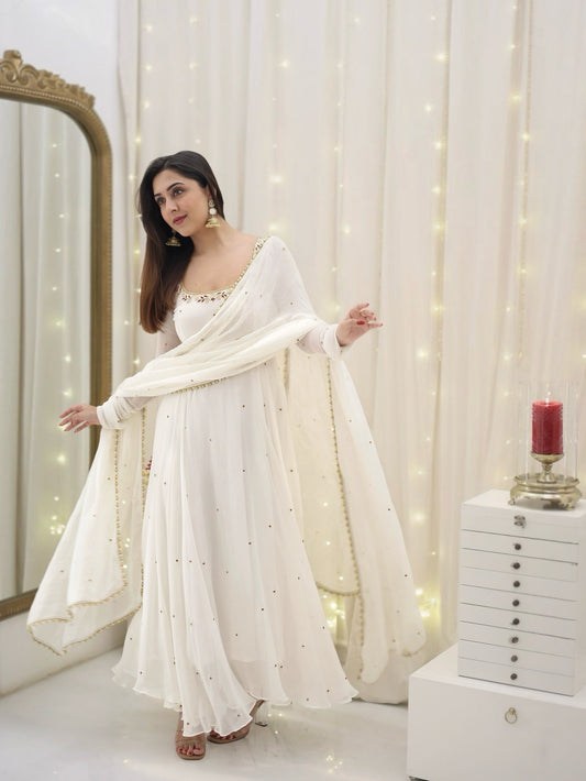 Gorgeous Apsara White  Anarkali suit With Delicate Handwork