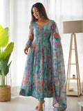 Elegant Soft Organza Silk Floral Designer Anarkali suit With Duptta
