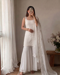 White Kurta  Sharara Suit With Embroidered Thread And Sequince Work