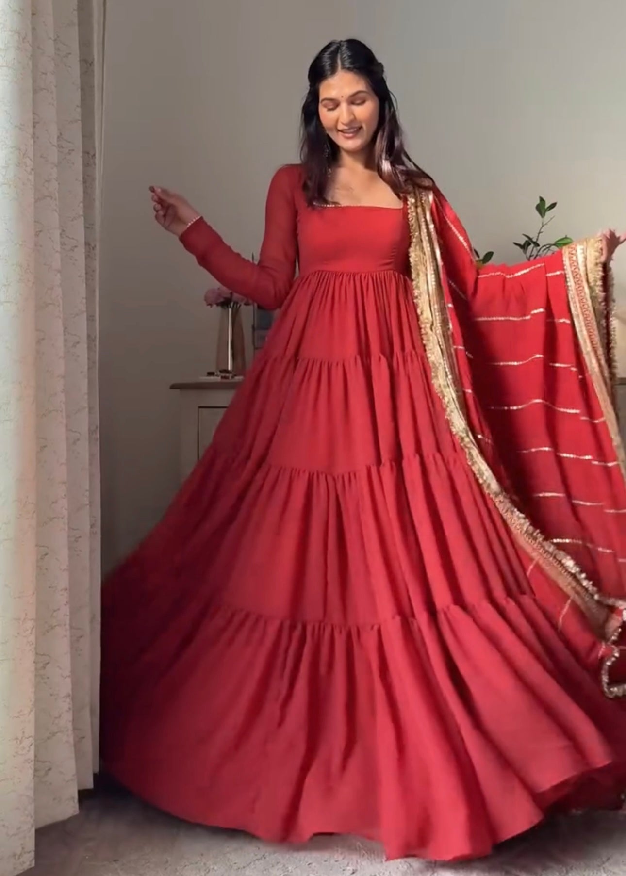 Rich Royal Purple  Faux Georgette 17-Meter Flair Anarkali Dress With Dupatta
