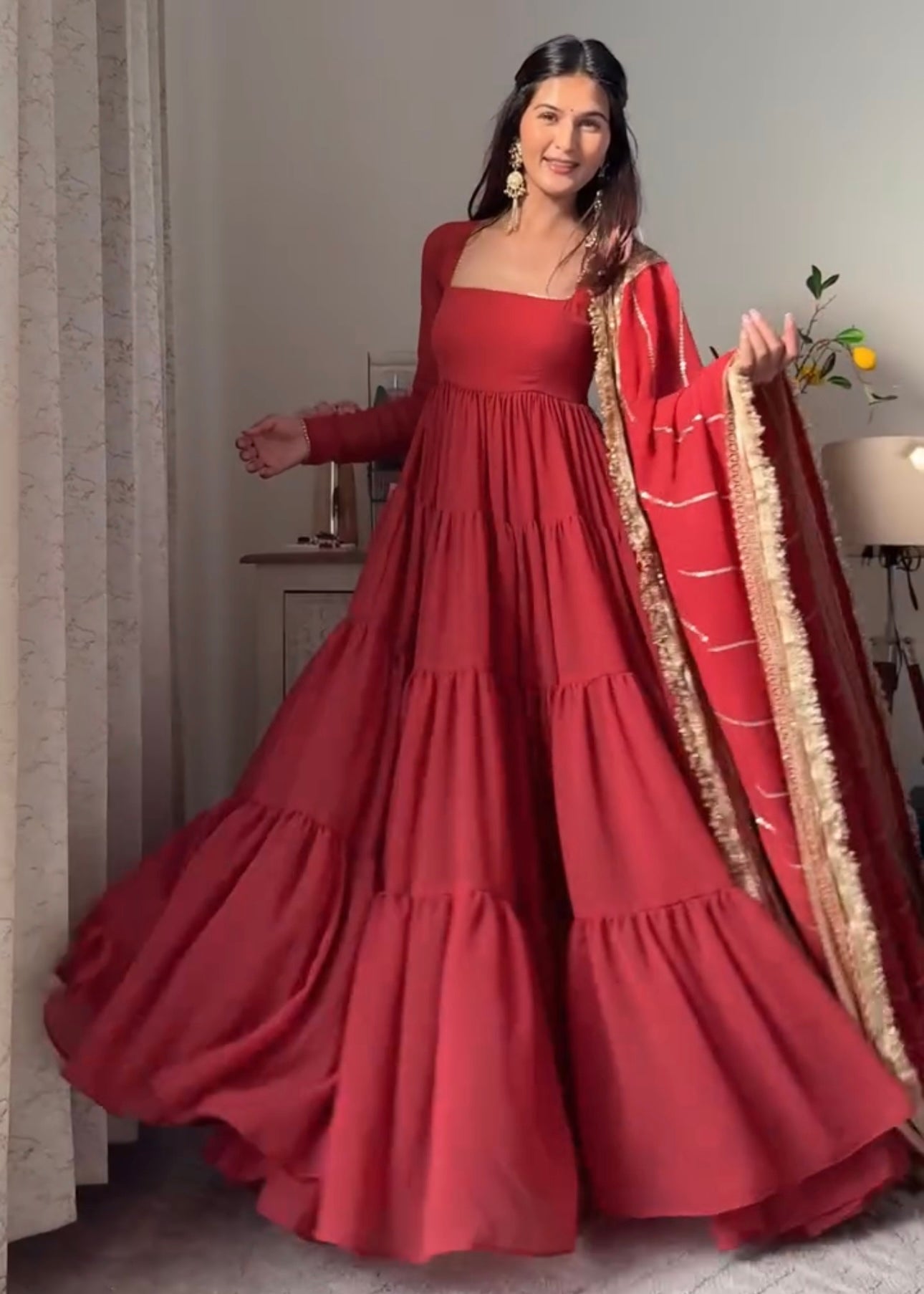 Rich Royal Purple  Faux Georgette 17-Meter Flair Anarkali Dress With Dupatta