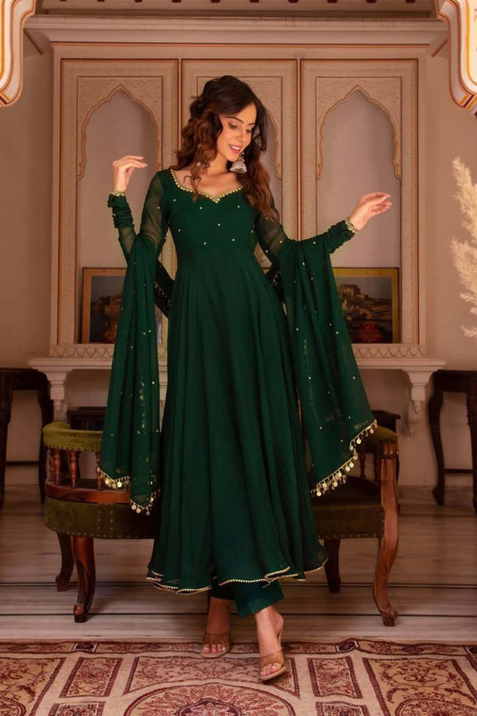Ethinic Green Color Fox Georgette  Anarkali Festive Wear Suit