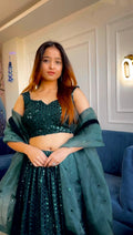 Luxurious Green Georgette Lehenga Set – Party Wear