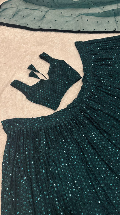 Luxurious Green Georgette Lehenga Set – Party Wear