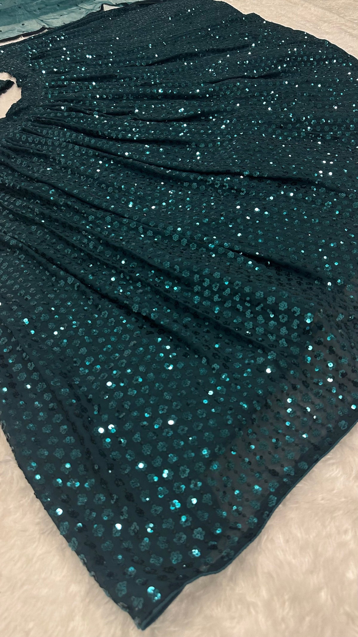 Luxurious Green Georgette Lehenga Set – Party Wear