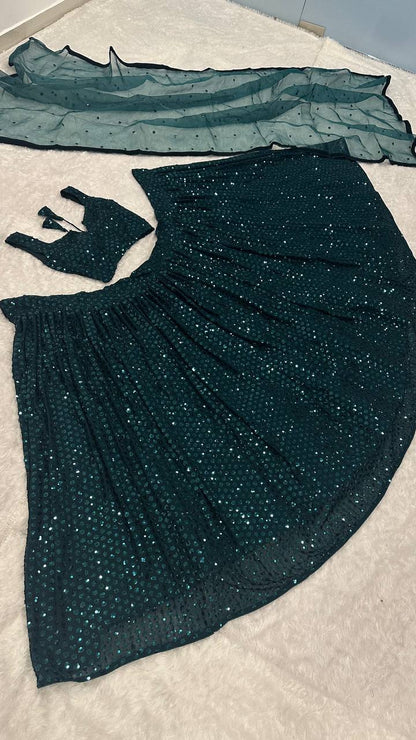 Luxurious Green Georgette Lehenga Set – Party Wear