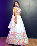 White Multicolor Embroidered Bridal Lehenga Choli with Dupatta |  Festive Wear for Women | Premium Fabric | Traditional Designer Lehenga Set