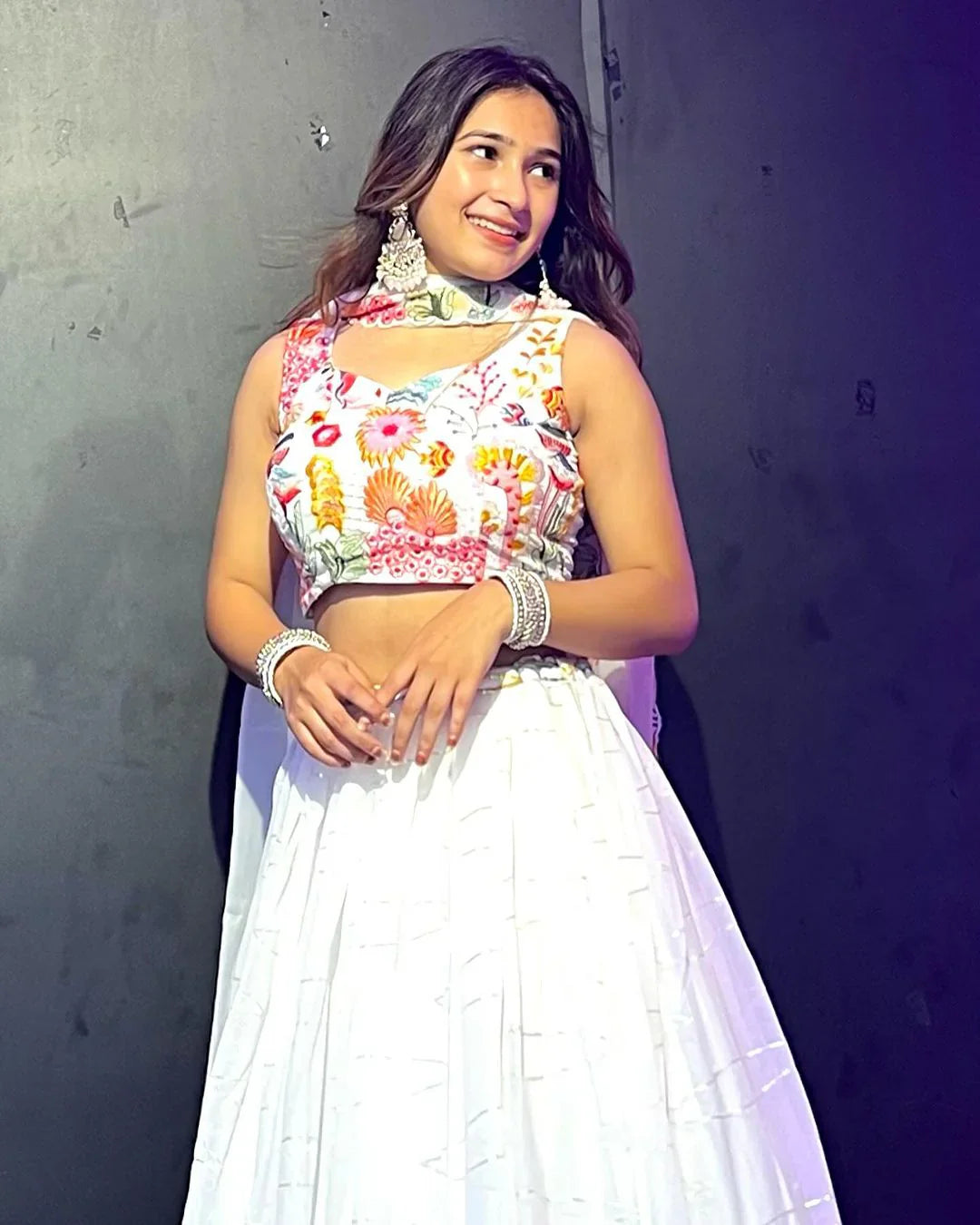 Exquisite White Floral Sequins Embroidered Lehenga Choli Set - INDIAN ELEGANCE