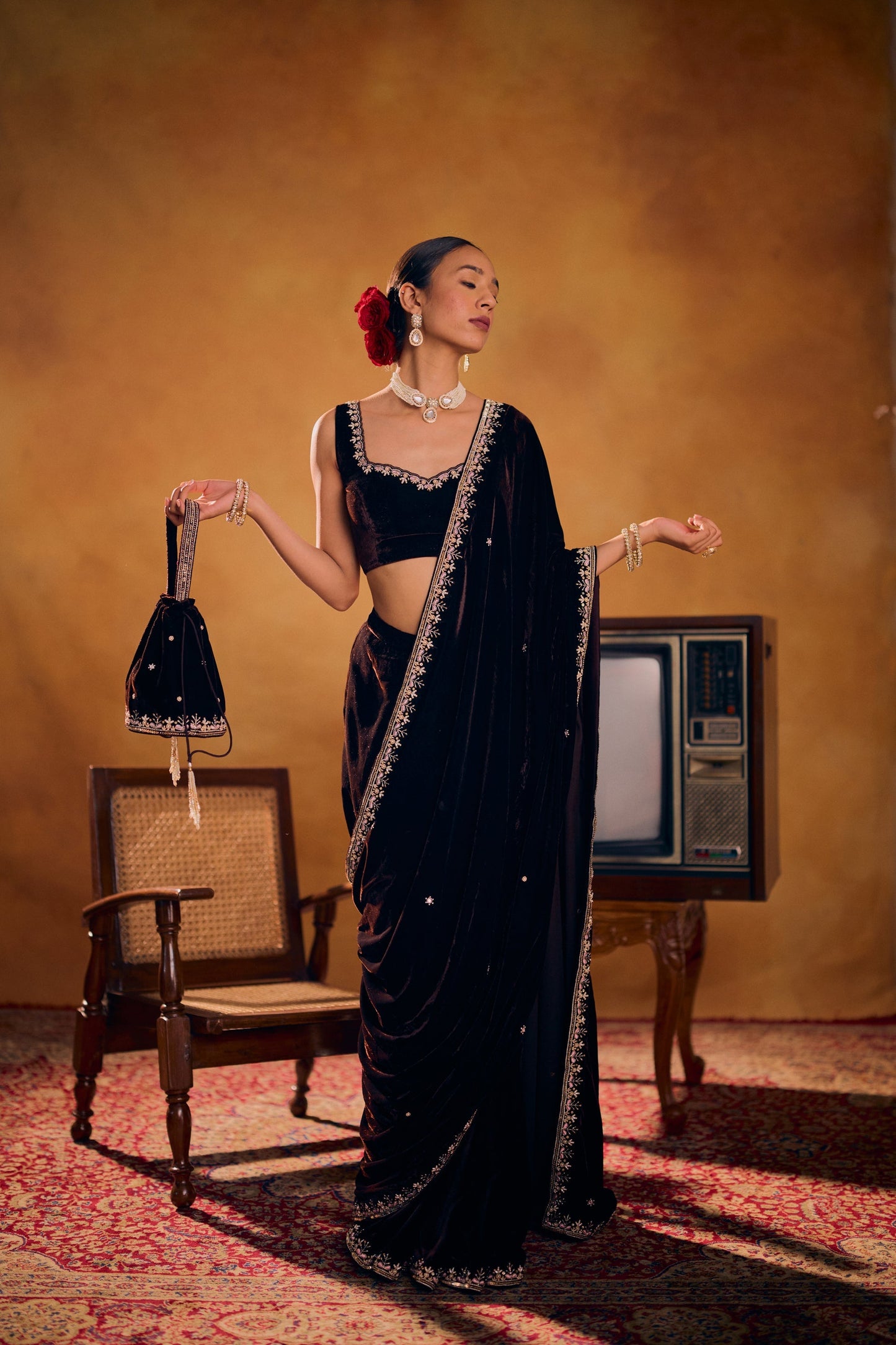 Royal Elegance  Luxury Soft Velvet Saree -Perfect For Wedding & Festive