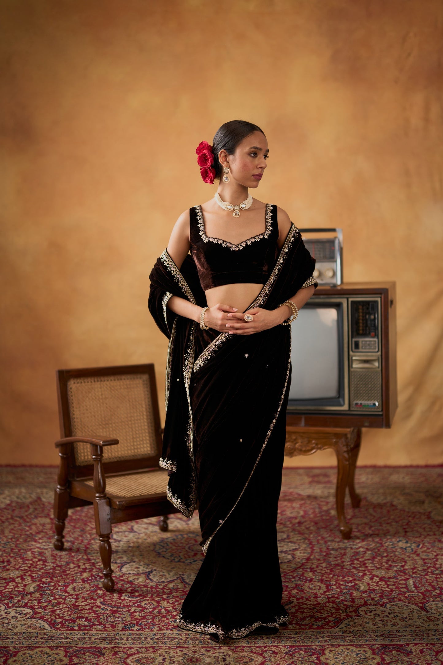 Royal Elegance  Luxury Soft Velvet Saree -Perfect For Wedding & Festive