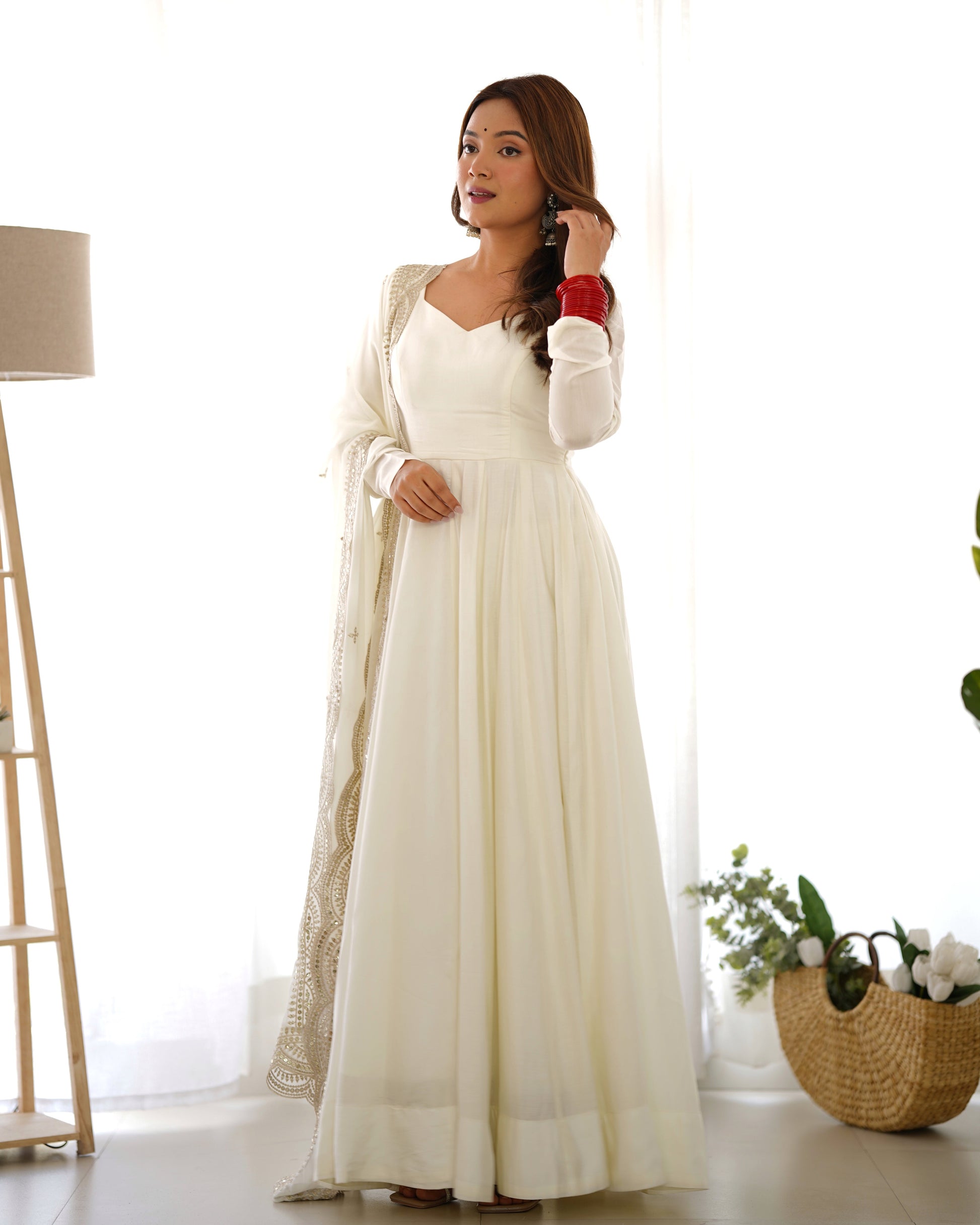 Exquisite Pure Romansilk Chanderi Designer Anarkali Pant Suit - INDIAN ELEGANCE