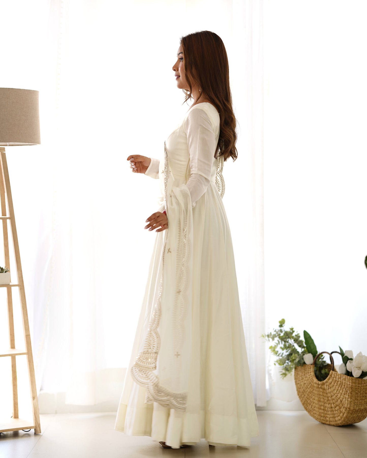 Exquisite Pure Romansilk Chanderi Designer Anarkali Pant Suit - INDIAN ELEGANCE