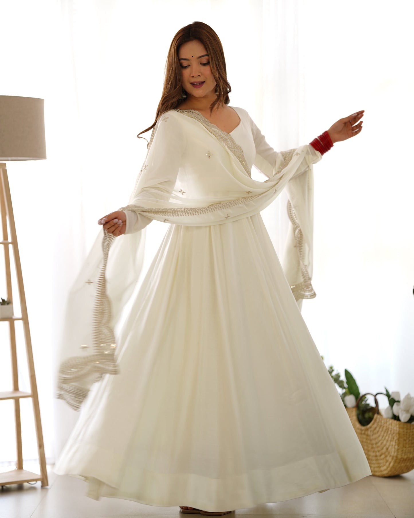 Exquisite Pure Romansilk Chanderi Designer Anarkali Pant Suit - INDIAN ELEGANCE