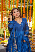 Royal Blue Crepe Silk Anarkali sharara Suit Set
