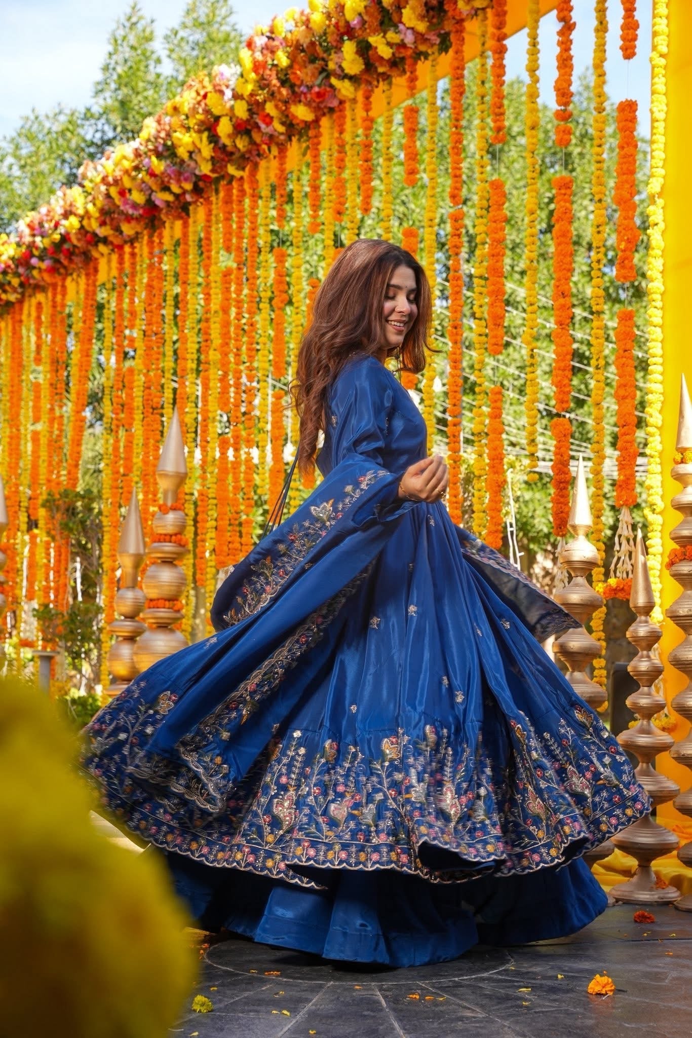 Royal Blue Crepe Silk Anarkali sharara Suit Set