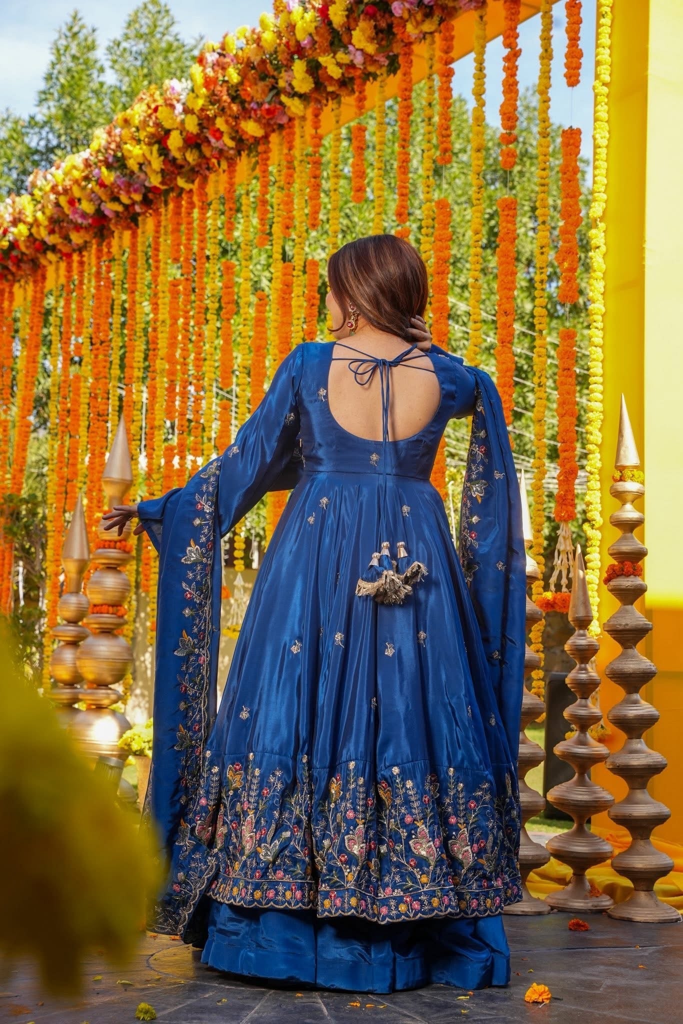 Royal Blue Crepe Silk Anarkali sharara Suit Set