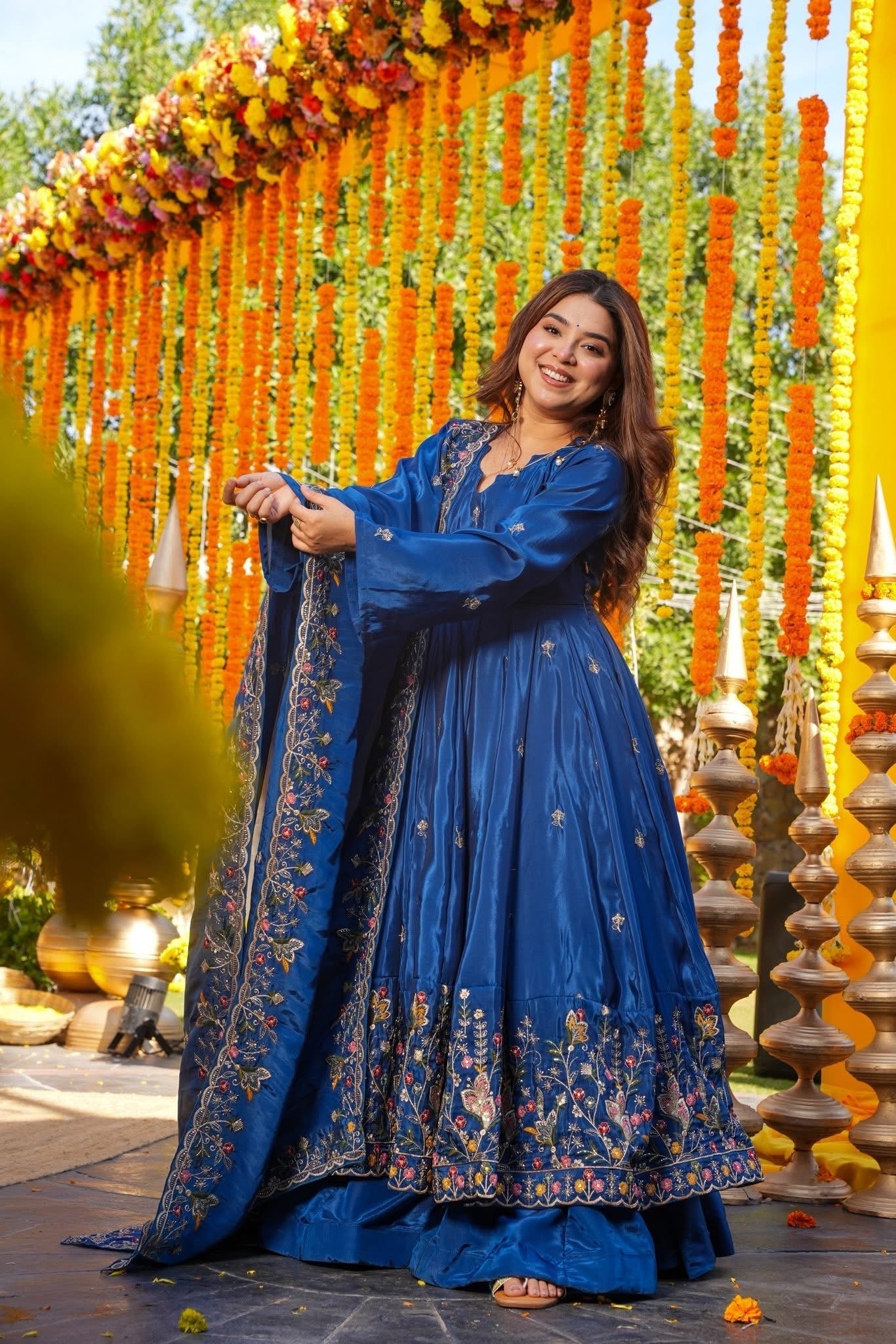 Royal Blue Crepe Silk Anarkali sharara Suit Set