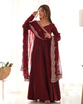 Exquisite Pure Romansilk Chanderi Designer Fully Flair Anarkali Gown