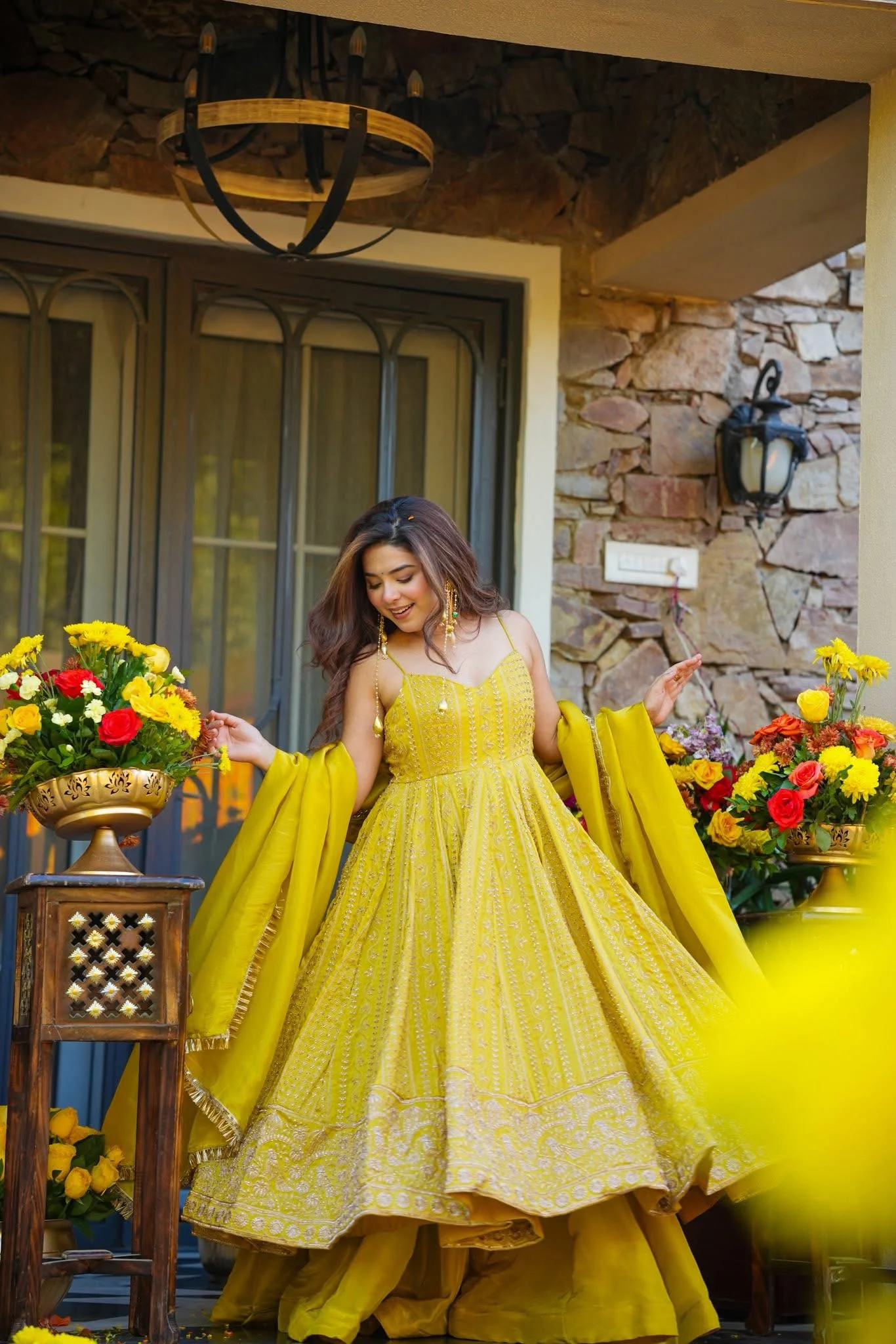 Radiant  Yellow Organza Anarkali Gown Sharara Suit -Wedding Wear