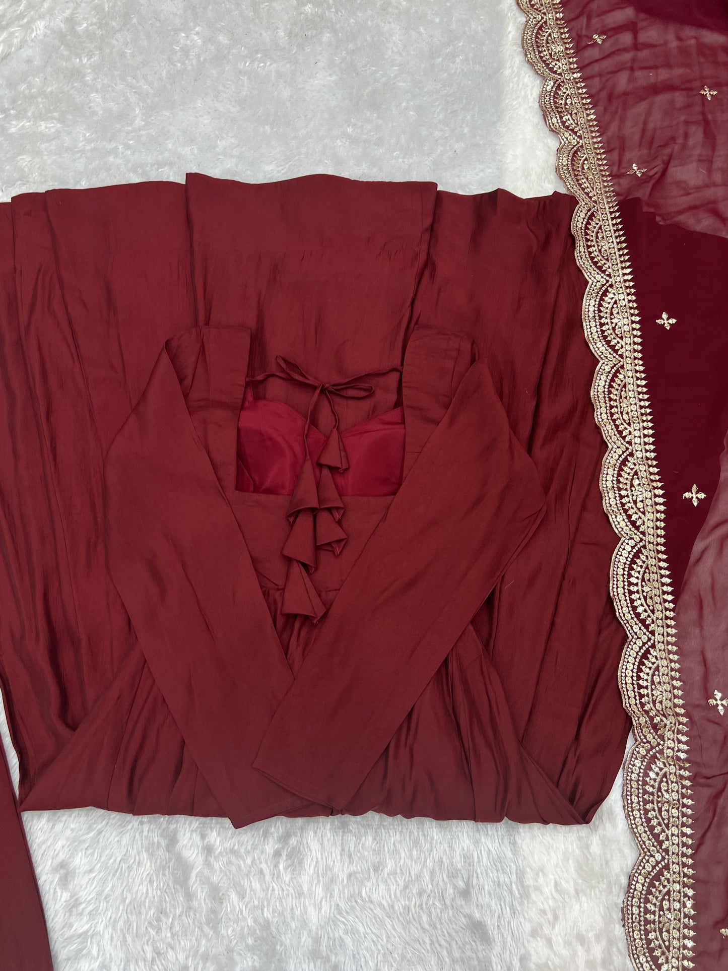 Exquisite Pure Romansilk Chanderi Designer Anarkali Pant Suit - INDIAN ELEGANCE