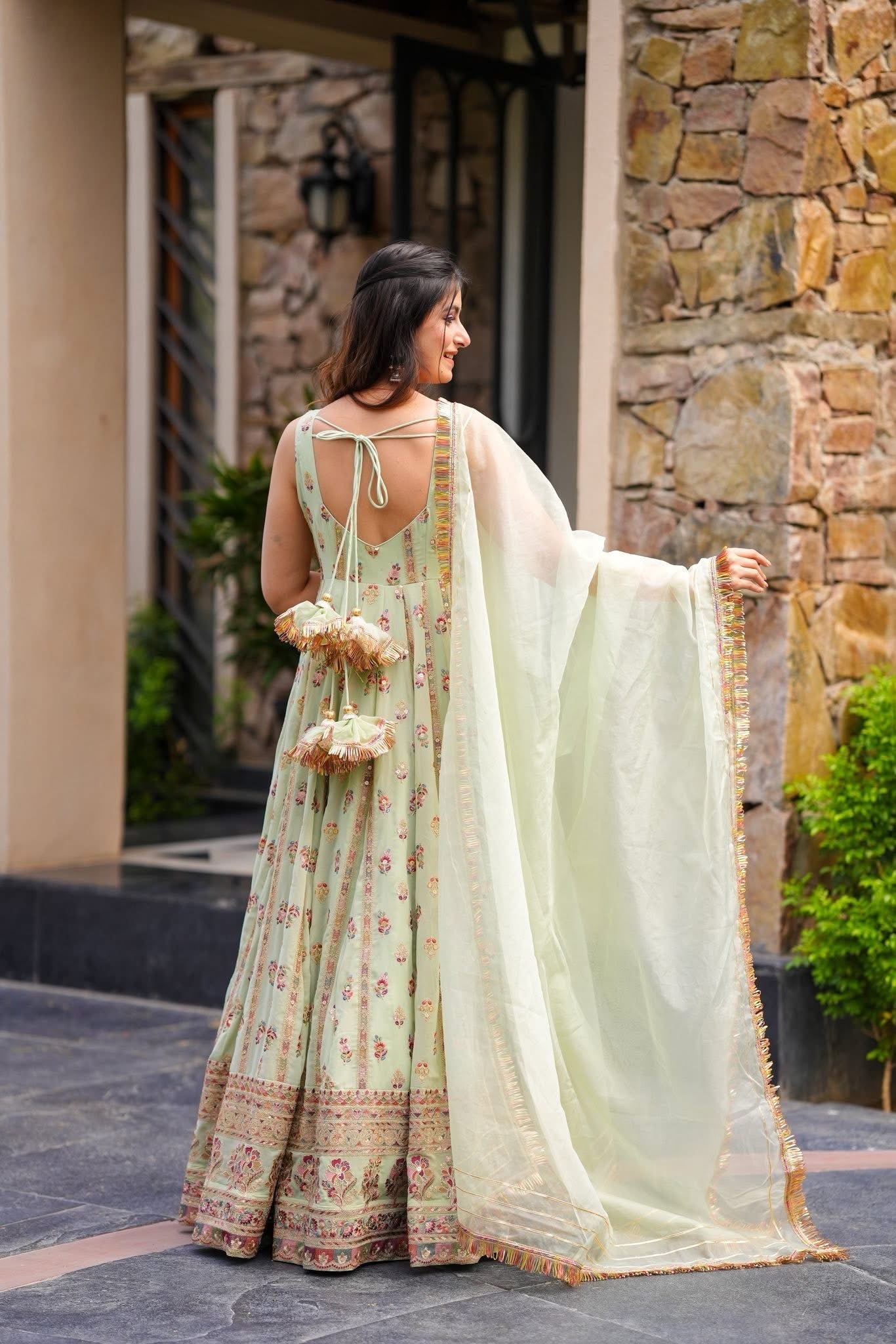Elegance Pastel Blossom Floral Printed Anarkali With Delicate Traditional Border Embroidery