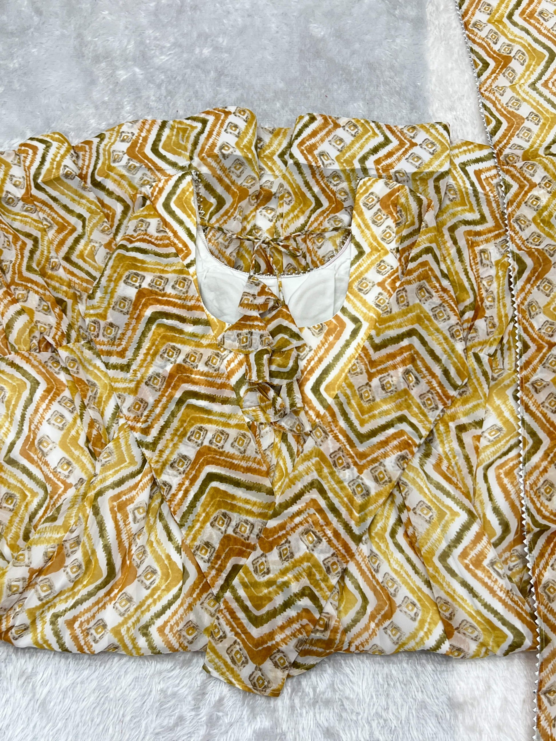 Resplendent Faux Georgette Zigzag Printed Anarkali Pant Suit - INDIAN ELEGANCE