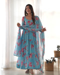 Delicate  Sky Blue Pure Soft Faux Georgette Anarkali  Gown