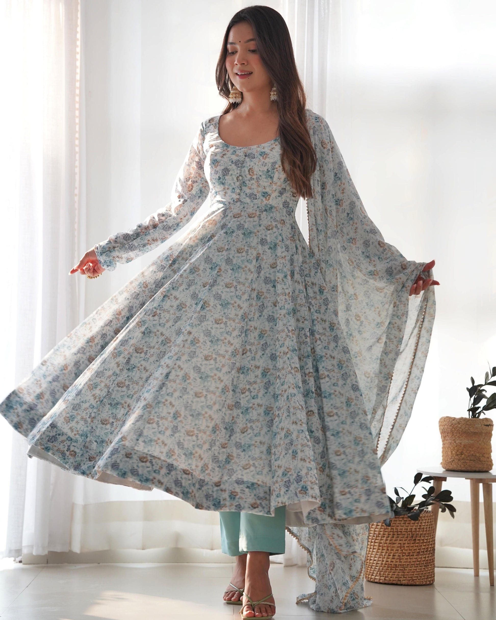Exquisite Chiffon Floral Digital Printed Fully Stitched Anarkali Pant Suit - INDIAN ELEGANCE