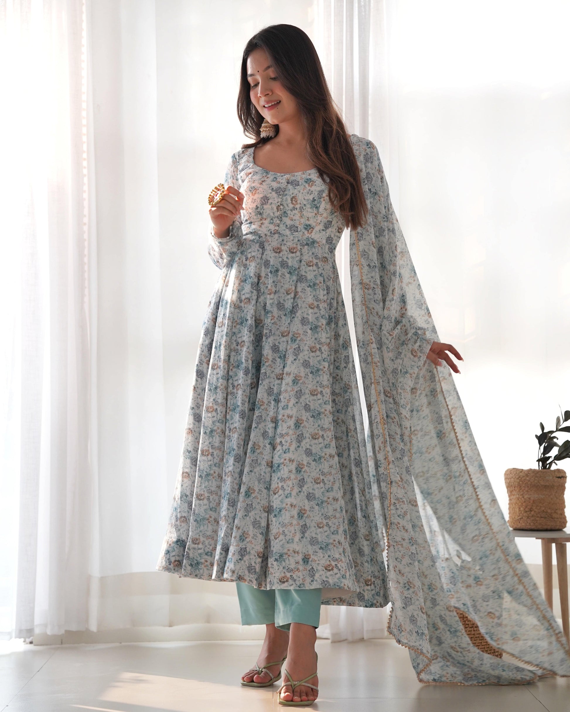 Exquisite Chiffon Floral Digital Printed Fully Stitched Anarkali Pant Suit - INDIAN ELEGANCE