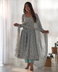 Floral Digital Printed Fully Stitched Anarkali Pant Suit with Dupatta