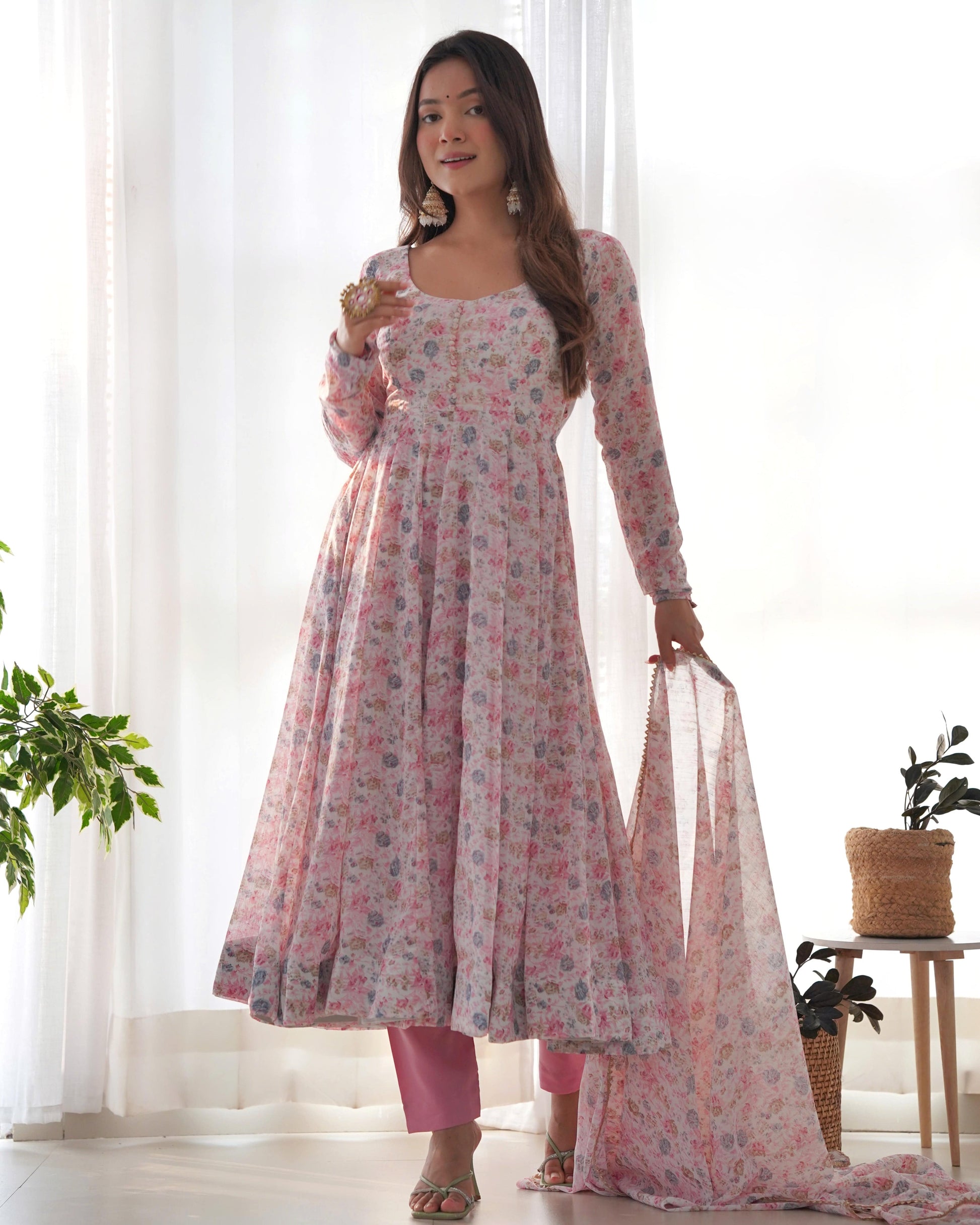 Exquisite Chiffon Floral Digital Printed Fully Stitched Anarkali Pant Suit - INDIAN ELEGANCE