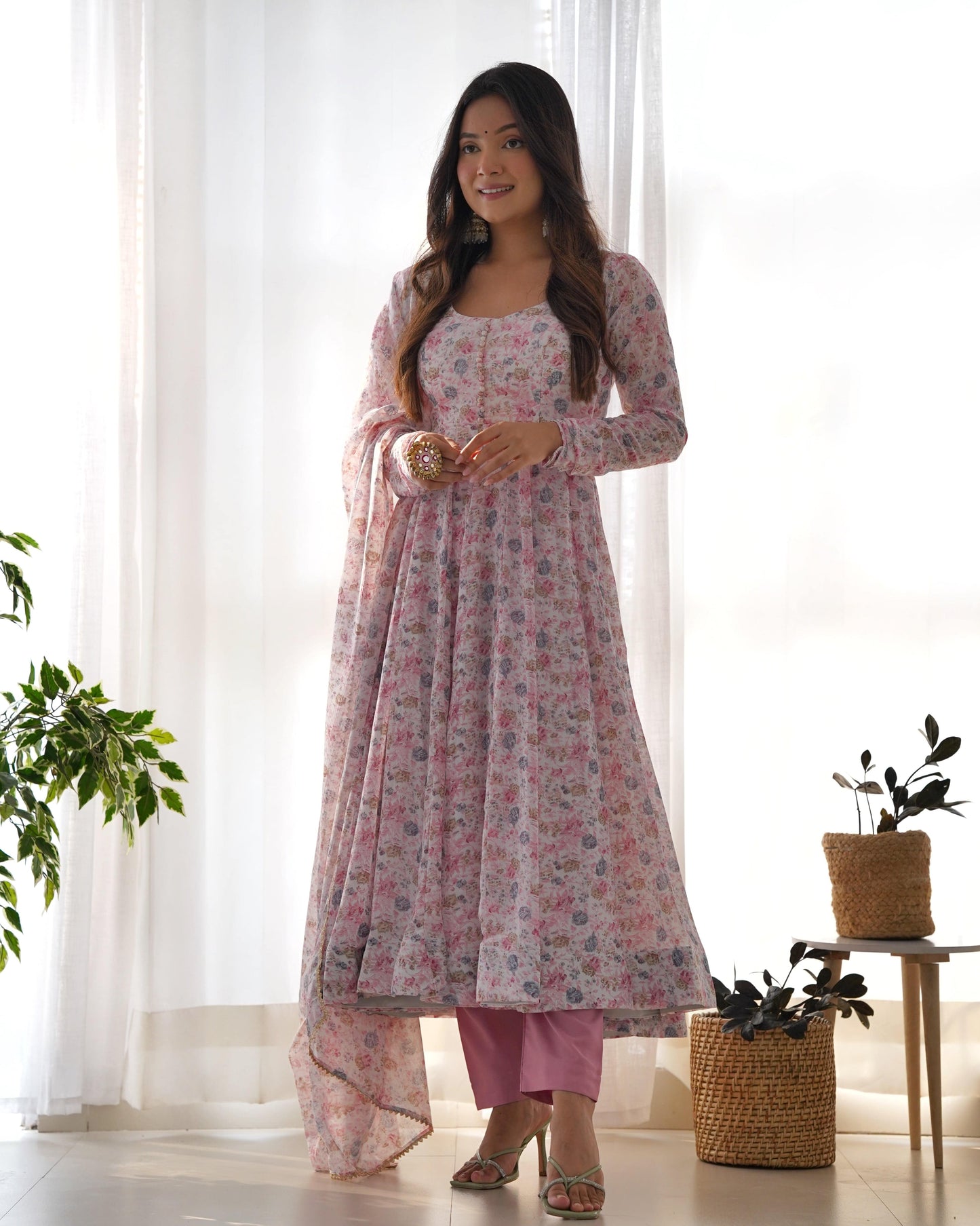 Exquisite Chiffon Floral Digital Printed Fully Stitched Anarkali Pant Suit - INDIAN ELEGANCE
