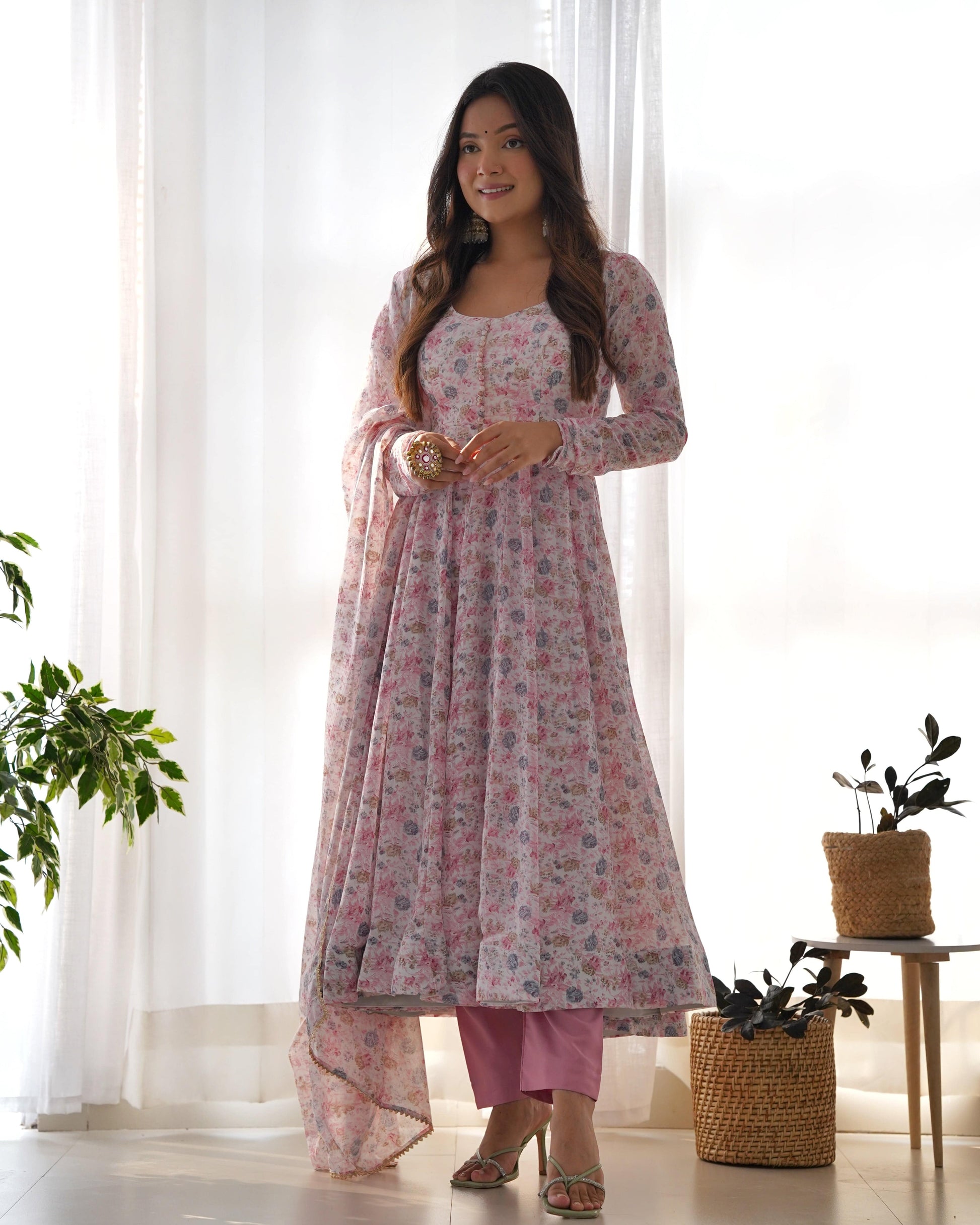Exquisite Chiffon Floral Digital Printed Fully Stitched Anarkali Pant Suit - INDIAN ELEGANCE