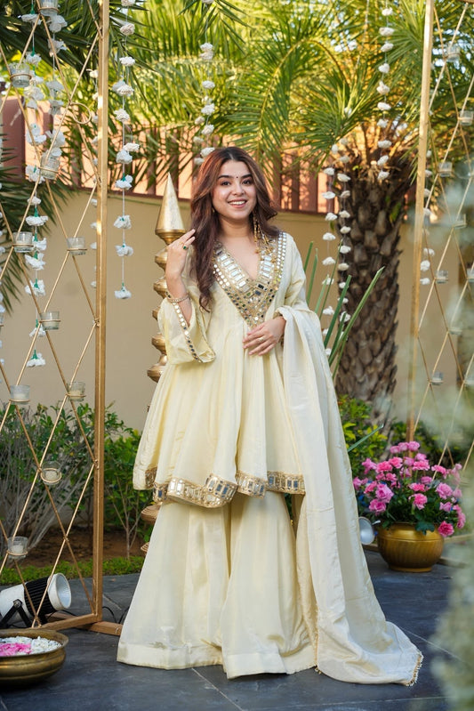 Festive Special Full Sleeves Real Mirror Work Sharara Suit