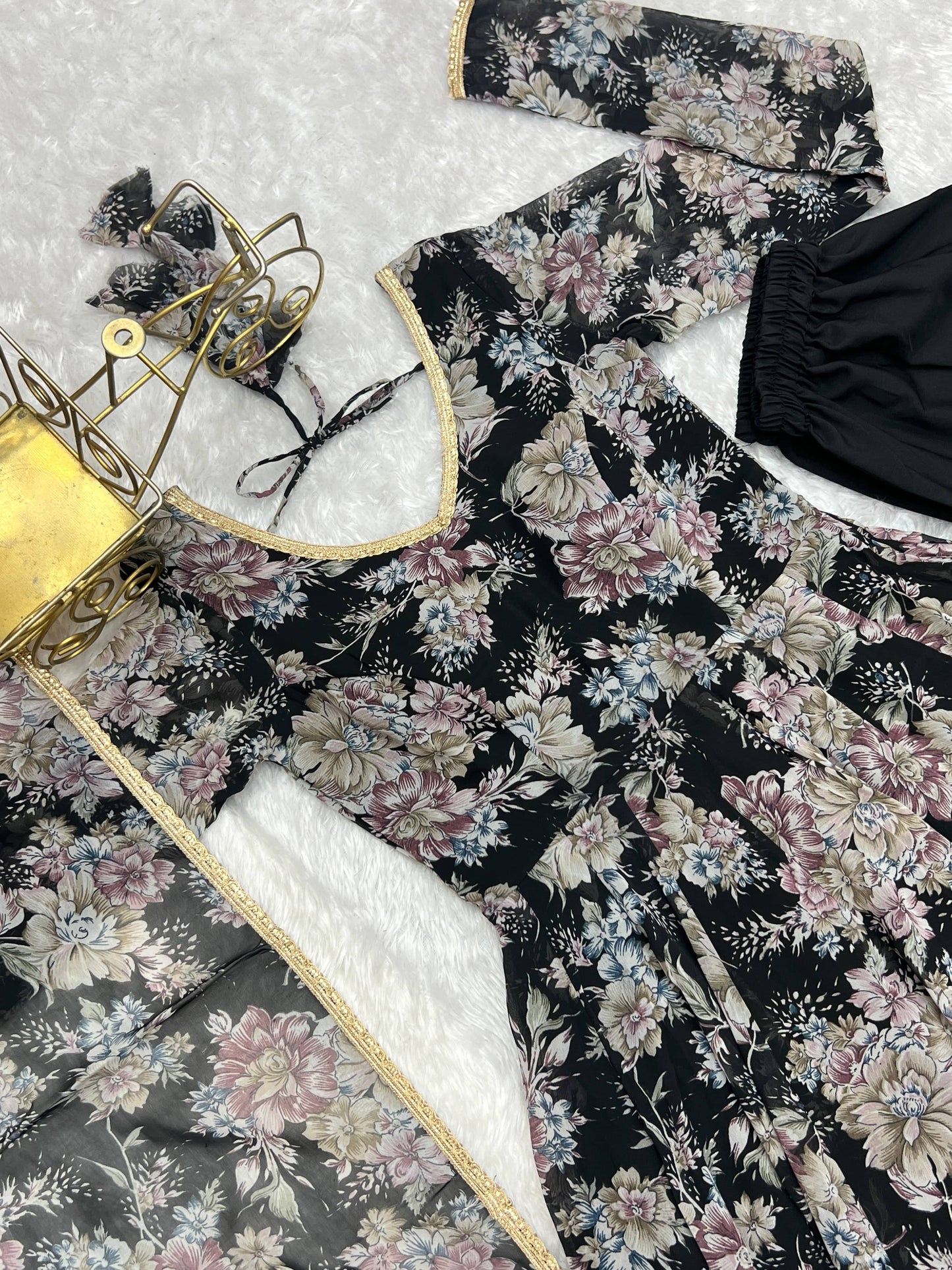 Captivating Black Floral Printed Fully Stitched Designer Anarkali Pant Suit - INDIAN ELEGANCE