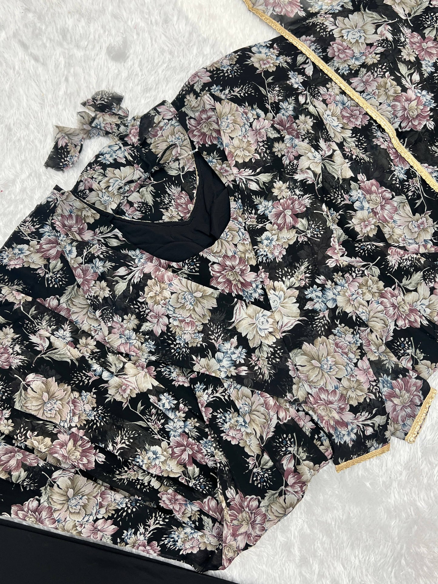 Captivating Black Floral Printed Fully Stitched Designer Anarkali Pant Suit - INDIAN ELEGANCE