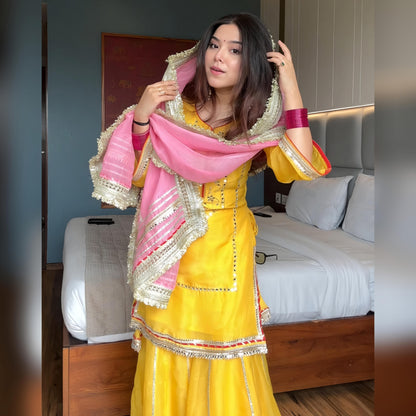 Women's Ethnic Georgette Sharara Set with Traditional Mirror Work