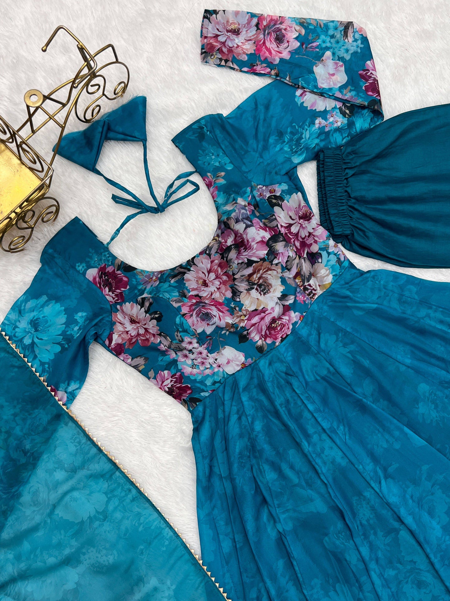 Lovely Organza Silk Floral Digital Printed Anarkali Pant Suit - INDIAN ELEGANCE