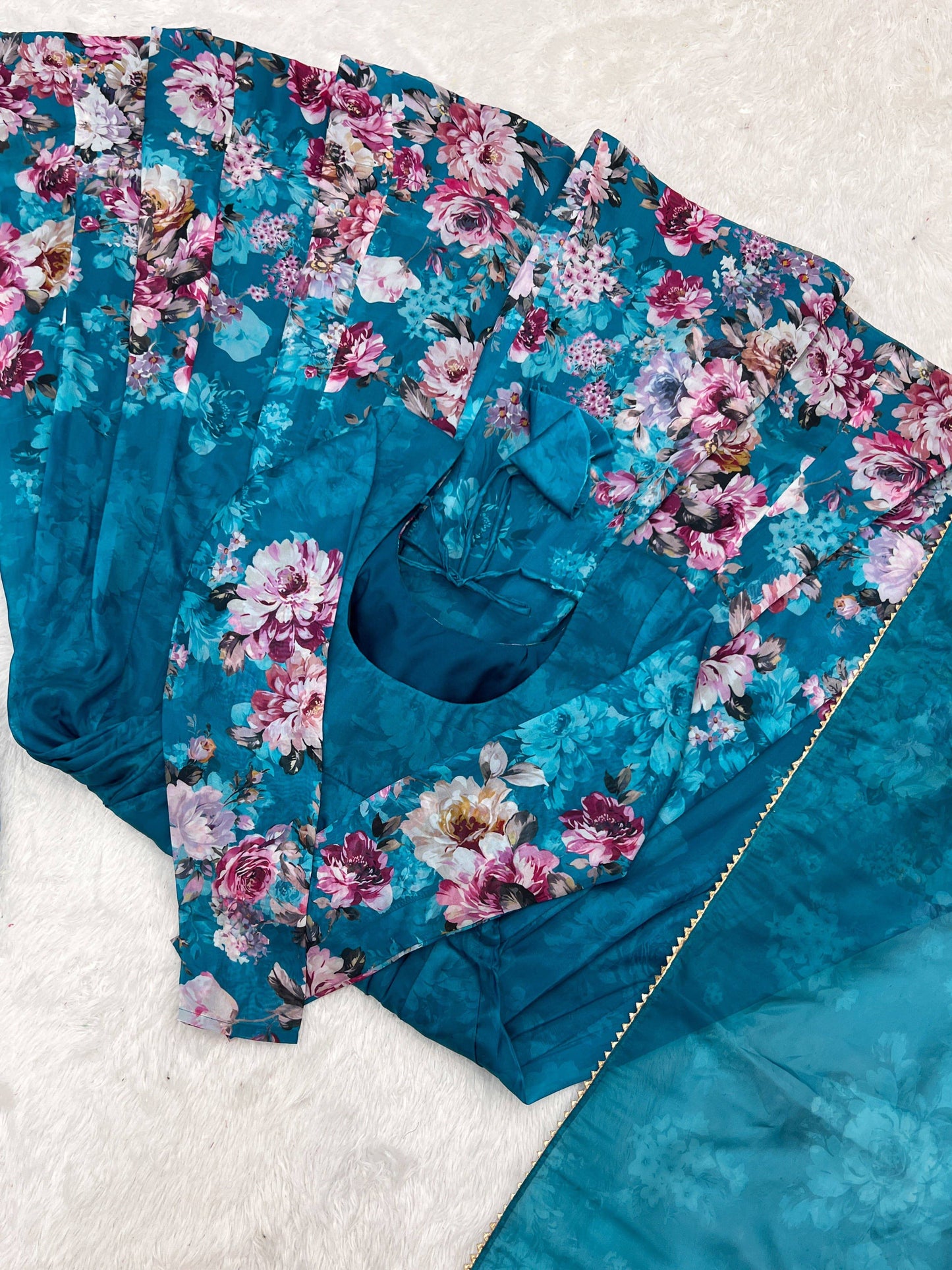 Lovely Organza Silk Floral Digital Printed Anarkali Pant Suit - INDIAN ELEGANCE