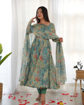 Pure Soft  Organza Silk with  Intricate Printed Fully Stitched Anarkali Pant Suit